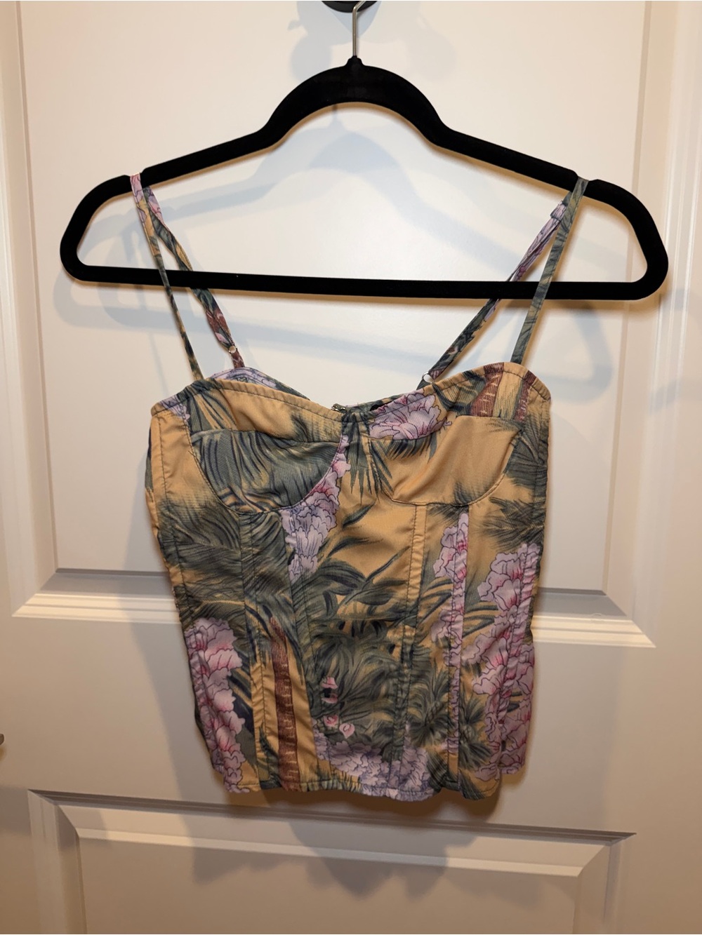 PrettyLittleThing Beige Floral Bustier Tank with Pink Flowers